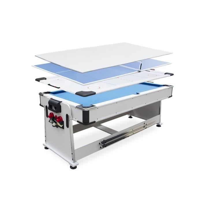 Table Multi Jeux 7ft - Blanc - Billard Air Hockey Ping Pong 