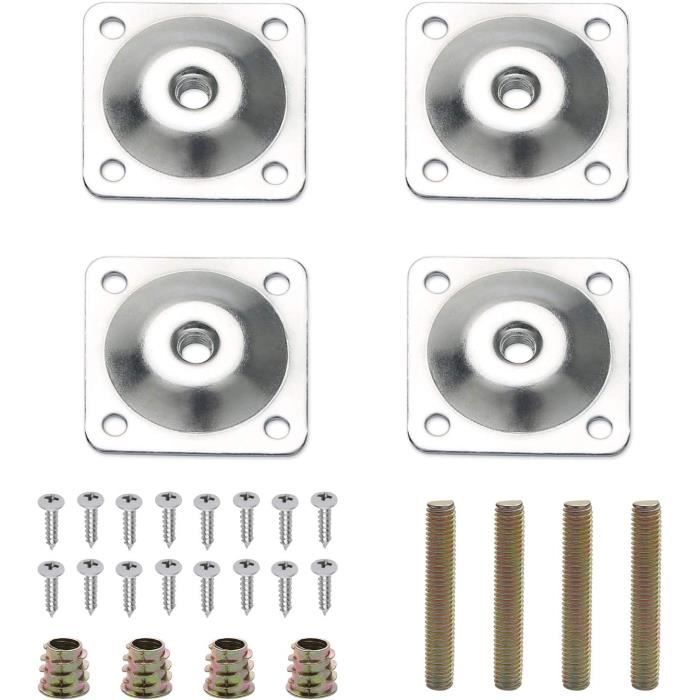 Lot de 4 plaques de fixation pour pieds de meubles, plaques de fixation M8 pour table, canapé