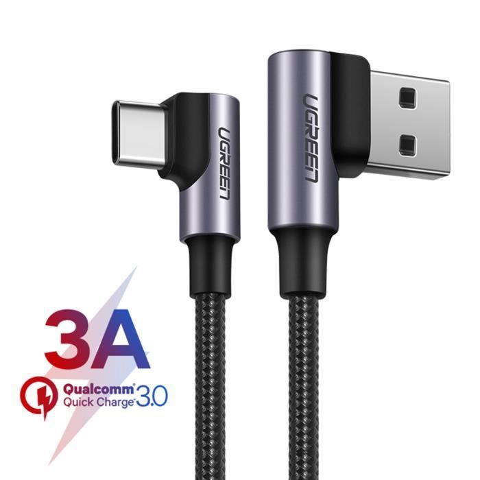 Juce® 2M Câble USB Type C Coudé 90 Degrés 3A Charge Rapide Nylon