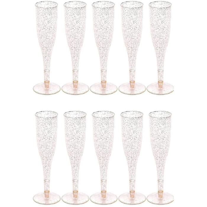 Lot De Flutes A Champagne Jetables En Plastique Dore A Paillettes Pour Anniversaire Mariage Fete 10 Pieces 360 Cdiscount Maison