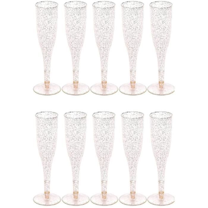 10 Flûtes à Champagne Plastique Pied Or - Jour de Fête - Flûtes à Champagne  - Verres et Flûtes