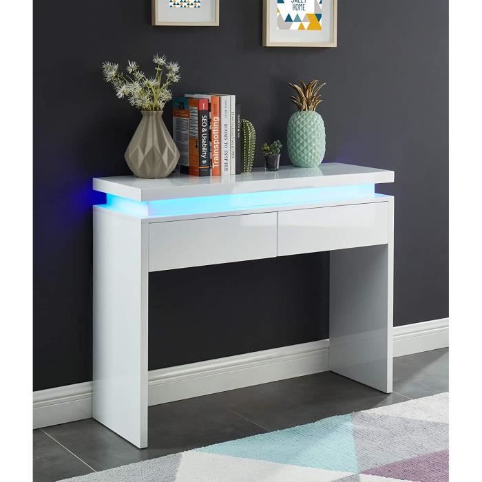 Cosmos Console à LED, Blanc laqué, 100cm - Cdiscount Maison