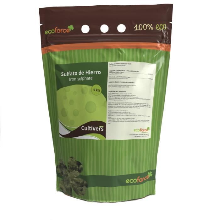 CULTIVERS Sulfate de fer heptahydraté 5 kg pour une utilisation multiple dans la maison et le jardin. L'engrais naturel pour plantes