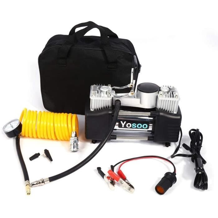 Compresseur dair Portatif 12V Electrique Compresseur dair 150 PSI avec 3 Adaptateurs de Buse pour Gonfler Pneus de Voiture Portable Pompe Compresseur dair pour Voiture V/élo Basketball