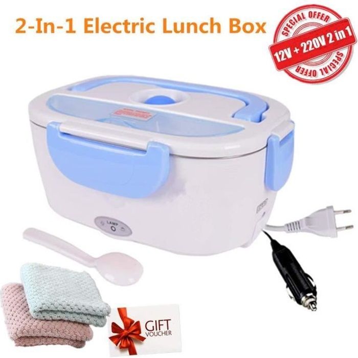 Boîte Chauffante Lunch Box Électrique - 2 en 1 pour Voiture et Camion, Gamelle Chauffante Acier Inoxidable 12v / 220v, Boîte à