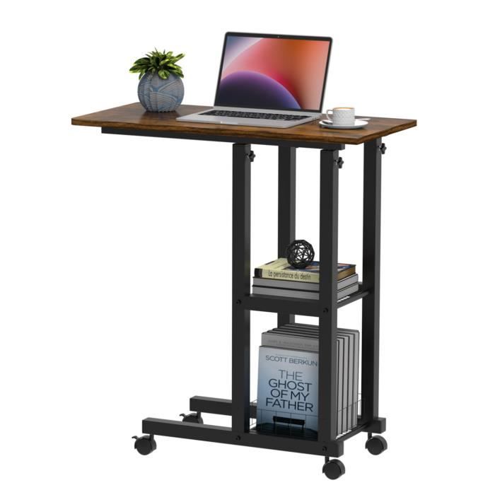 DHHOZAMZ Table d’Appoint Hauteur réglable-Table Console avec 2 Étagères en Maille-Marron Rustique