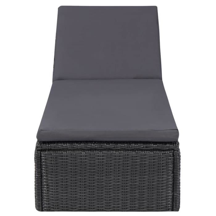 VGEBY Bains de soleil Chaise longue avec coussin Résine tressée Gris