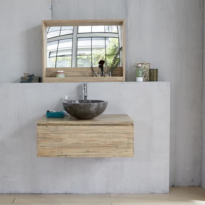 Meuble De Salle De Bain En Bois D Hevea 1 Tiroir Suspendu 80