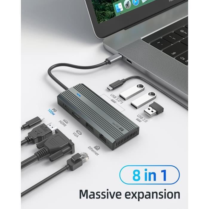 Station D'accueil USB-C ICY BOX 11-en-1 - 2x HDMI, VGA, Ethernet Gigabit, 3x USB 3.0 - Charge 100W - Pour PC Portable - IB-DK2106-C