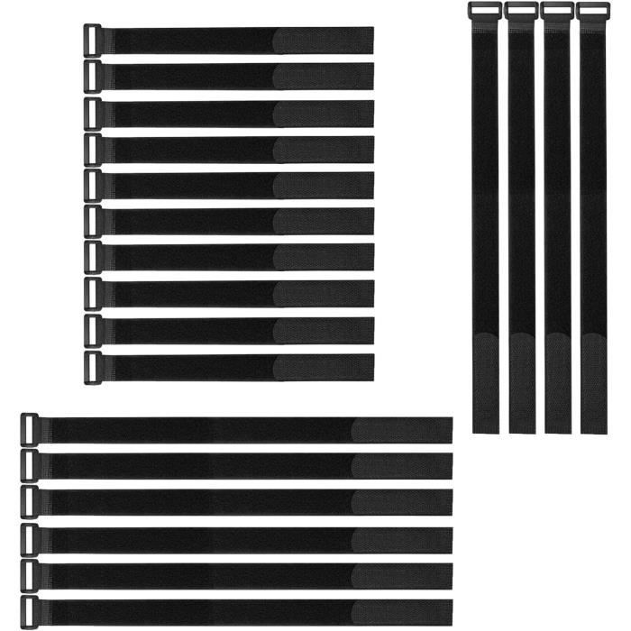 Lot De 12 Sangles Réutilisables Pour Câbles - 24 Pouces (60cm) - Attaches Velcro (crochet & Boucle) - Noir - Organisation Bureau/atelier