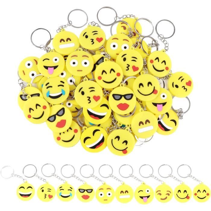 Lot De 50 Porte-clés Emoji – Émoticônes En Plastique, Idéal Pour Cadeaux D'anniversaire Ou Noël