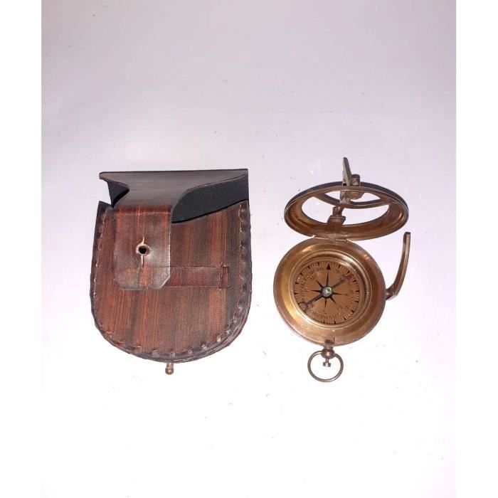 Boussole à cadran solaire en laiton antique • Montre