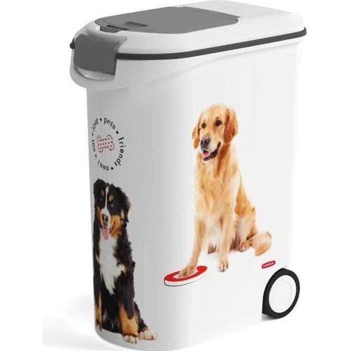 CURVER Conteneur à croquettes pour chien avec roulettes 20 kg - 54L - Love Pets