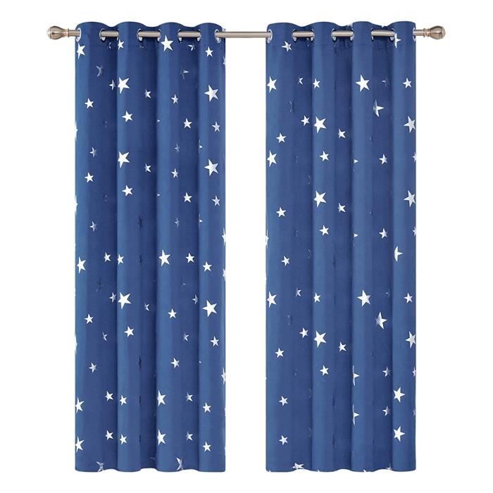 Deconovo Lot De 2 Rideaux Occultants Thermique Rideaux Motif Etoile Argente A Oeillet Pour Chambre Bebe 117x229cm Bleu Marine Cdiscount Maison