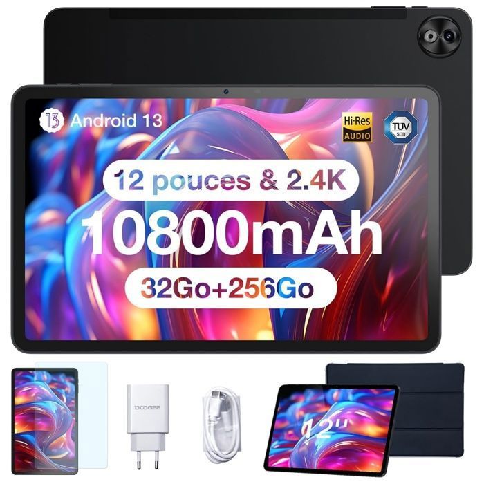 Tablette tactile DOOGEE T20Ultra 12 pouces IPS 2.4K Hi-Res Battery 10800mAh/7.6mm ultra-thin32(12+20Go)+256GoAndroid 13-Noir