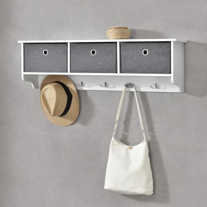 Portemanteau mural EN.CASA - Horsens - 30 x 100 x 20 cm - Blanc Gris Argenté Portemanteau mural EN.CASA - Horsens - 30 x 100 x 20 cm - Blanc Gris Argenté