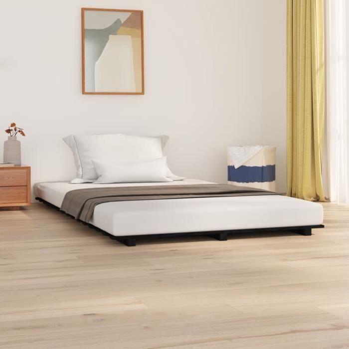 famirosa cadre de lit noir 140x190 cm bois de pin massif-607