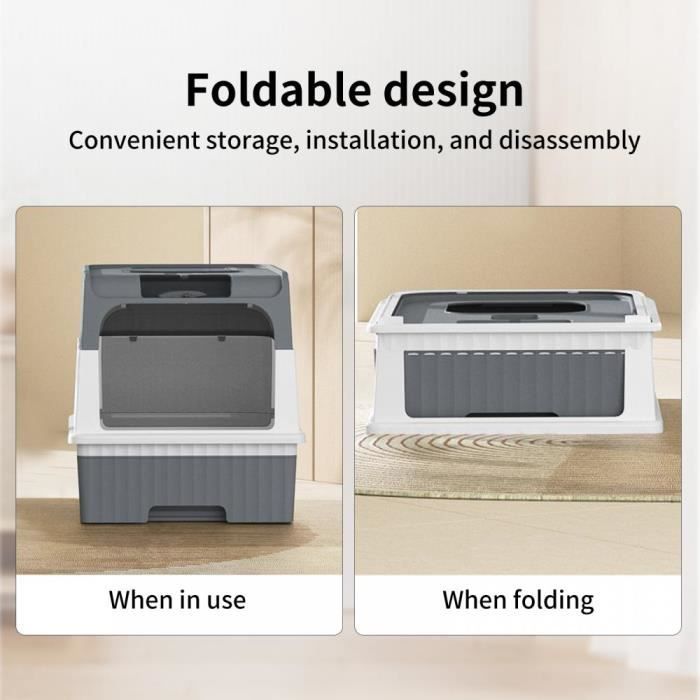 Meilleurs prix pour Bac/Litière Couverte pour Chats - JEOBEST - Gris - Moyen - A monter soi-même - 49*37*35cm