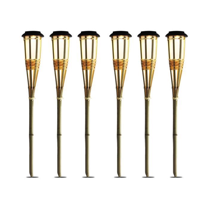 Torche solaire - JUANIO - Lot de 6 - Bambou - H62 cm - 6–8H autonomie