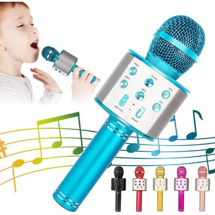 Microphone Sans Fil Karaoké, Micro Enfant Microphone Bluetooth Portable pour Fête Chanter Idée Cadeau de Noël Anniversaire BLEU