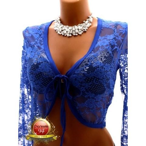 Boléro Gilet En Fourrure Luxueux Bleu Blanc Rouge - Taille 38 - Marron Avec Bijou - Occasion Très Bon état