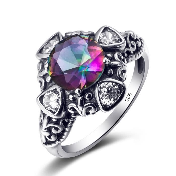Romantique Arc En Ciel Bague Femme Argent Fin 925 1000 Topaze