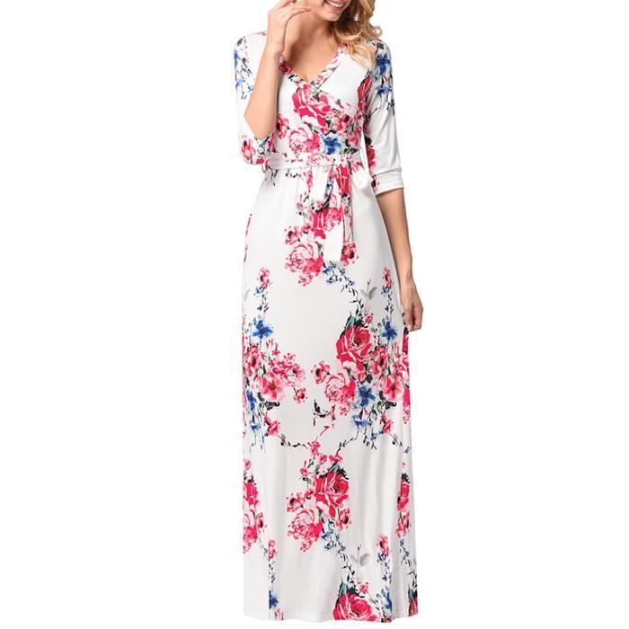 robe longue fleurie rouge