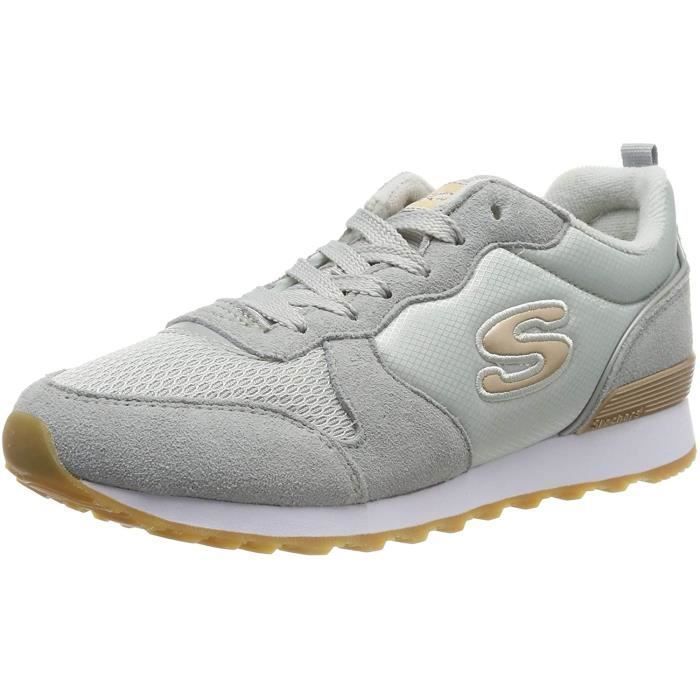 Baskets Femme SKECHERS Retros Og 85 GOLDN Gris Cuir Lacets Gris Cdiscount Chaussures