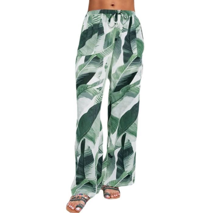 Pantalon large fluide vert femme