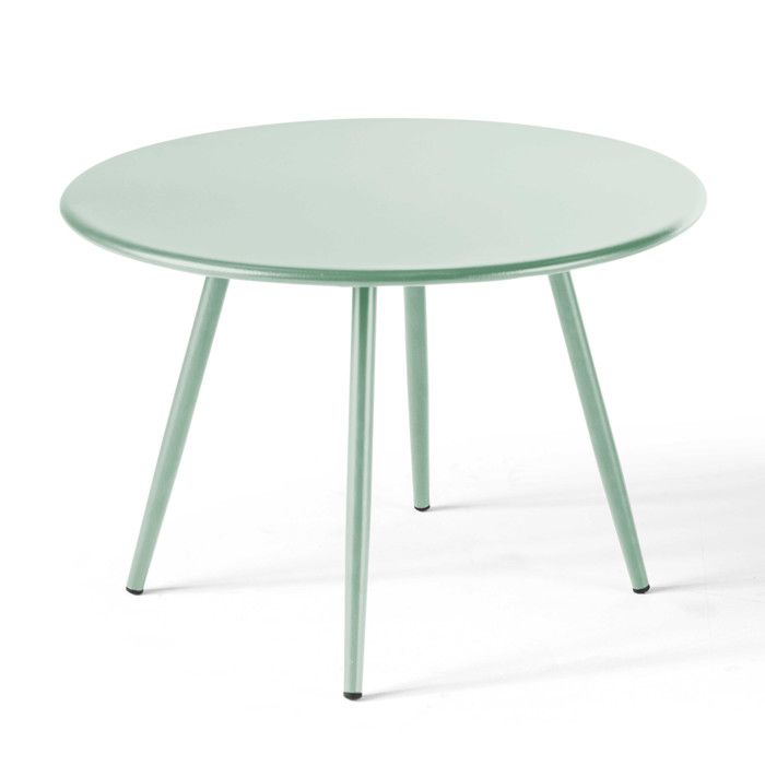 Table basse de jardin ronde en métal vert sauge 40 cm Palavas Oviala