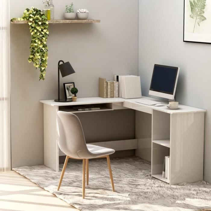 Bureau D Angle Table De Bureau Bureau D Ordinateur Bureau Informatique Forme De L Blanc Brillant 120x140x75cm Agglomere Achat Vente Bureau Bureau D Angle Table De Soldes Sur Cdiscount Des Le 20 Janvier