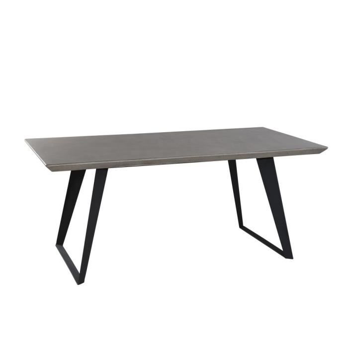 Table De Repas Plateau Beton Gris Et Pieds Metal Noir 180x90x76cm