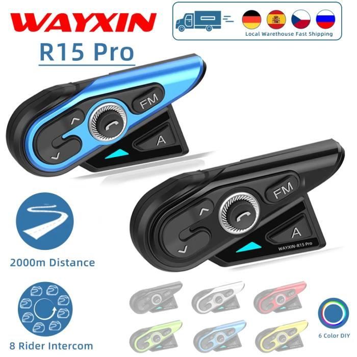 WAYXIN-Oreillette R15 Pro pour moto,appareil de communication pour casque,intercom pour 8 motocyclistes,interphone étanche 1PCS