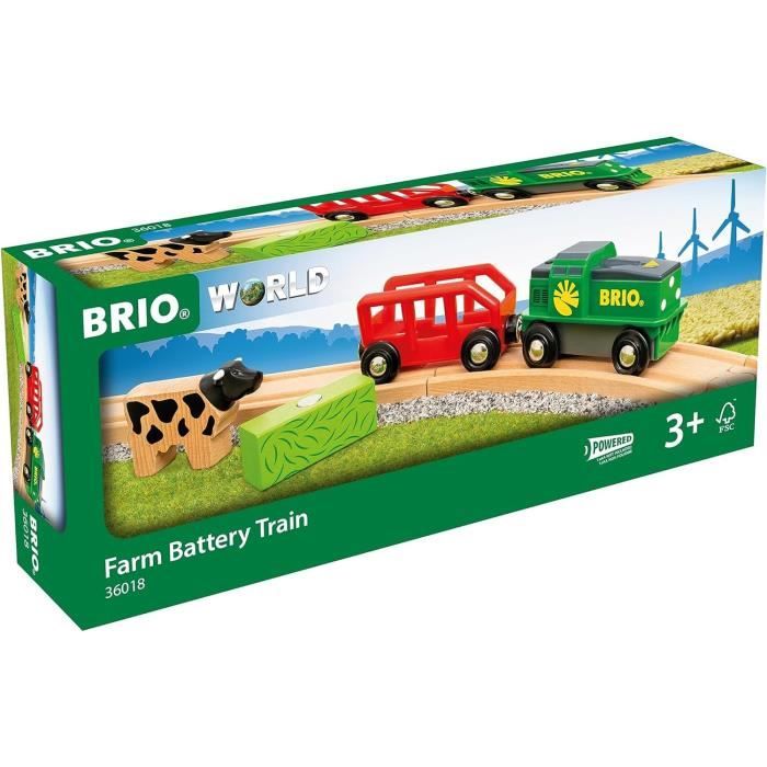 Train de la Ferme à Pile - BRIO - Circuit en bois - Wagon et chargement aimanté inclus
