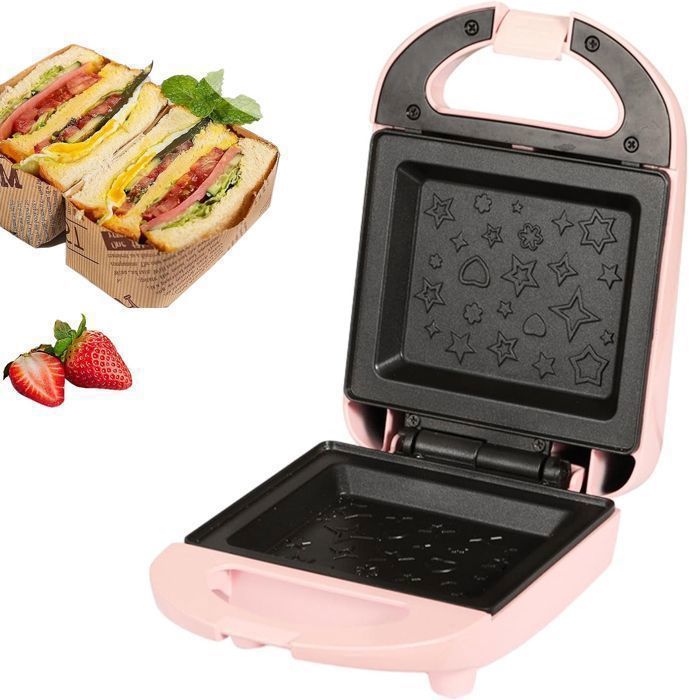 Gaufrier Grille-Pain Électrique Pour Sandwichs Croque MonsieurMachine à Sandwich Avec Plaques AntiadhésivesChauffante Double Face