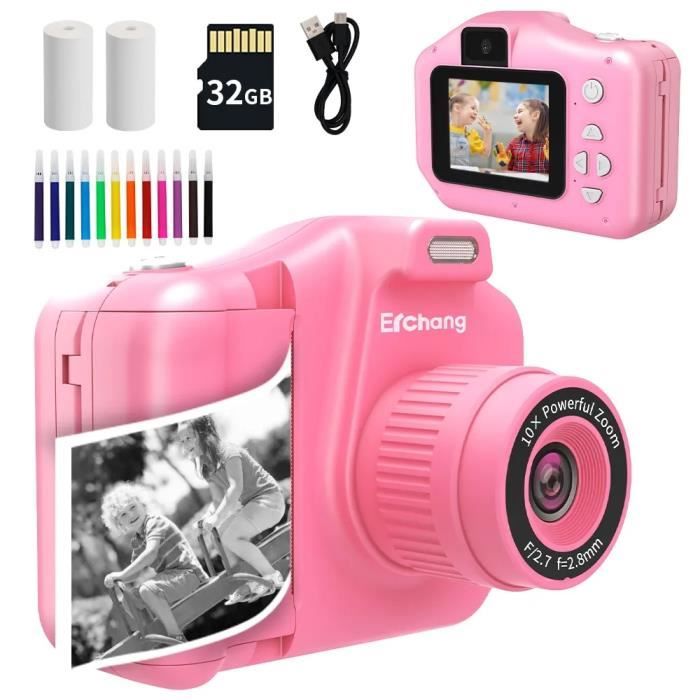 Appareil Photo Instantané Enfant – 20MP 1080P – Impression Thermique – 2,4 Pouces – Carte 32 Go Incluse – Rose – Dès 3 Ans
