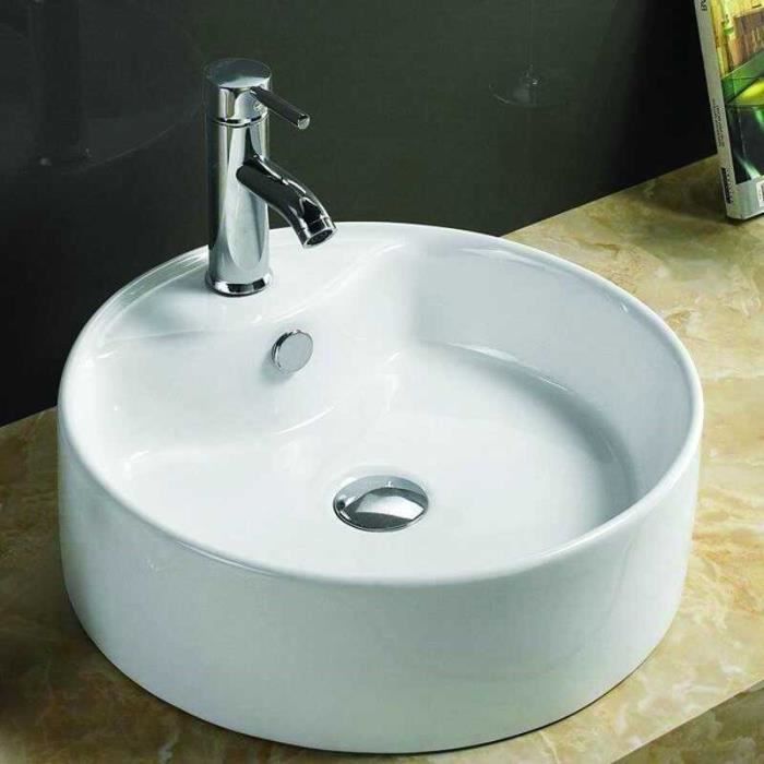 Vasque à Poser Ronde - Rue du Bain - Star - Céramique - Blanc - 40 cm - Avec Trop Plein