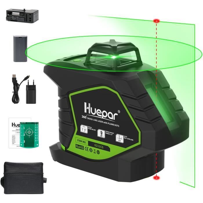 Niveau Laser 5 Lignes – Auto-nivelant, Vert, 635 Nm, Précision 5mm/10m