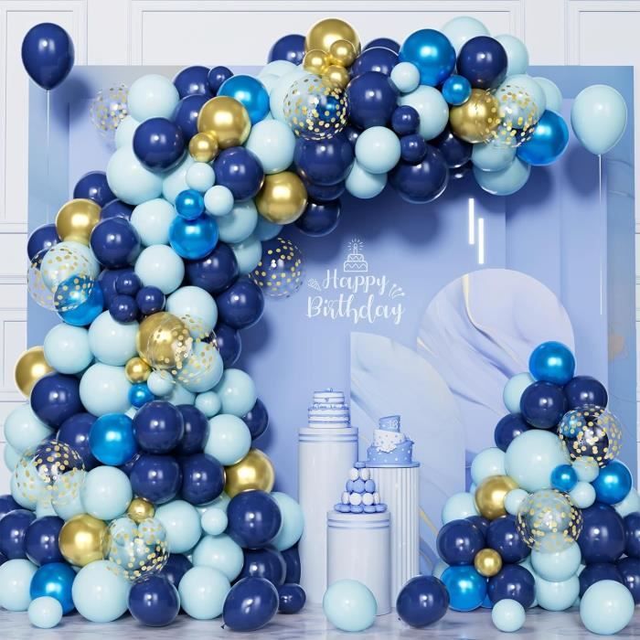 Arche De Ballons Bleu Roi Et Noir Avec Confettis Argentés - Kit Fête Anniversaire Homme, Mariage, Retraite, Nouvel An