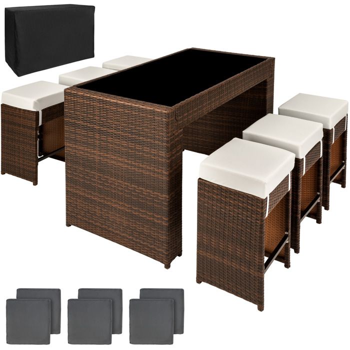 Tectake Salon De Jardin Capri 6 Places Tabourets De Bar En Resine