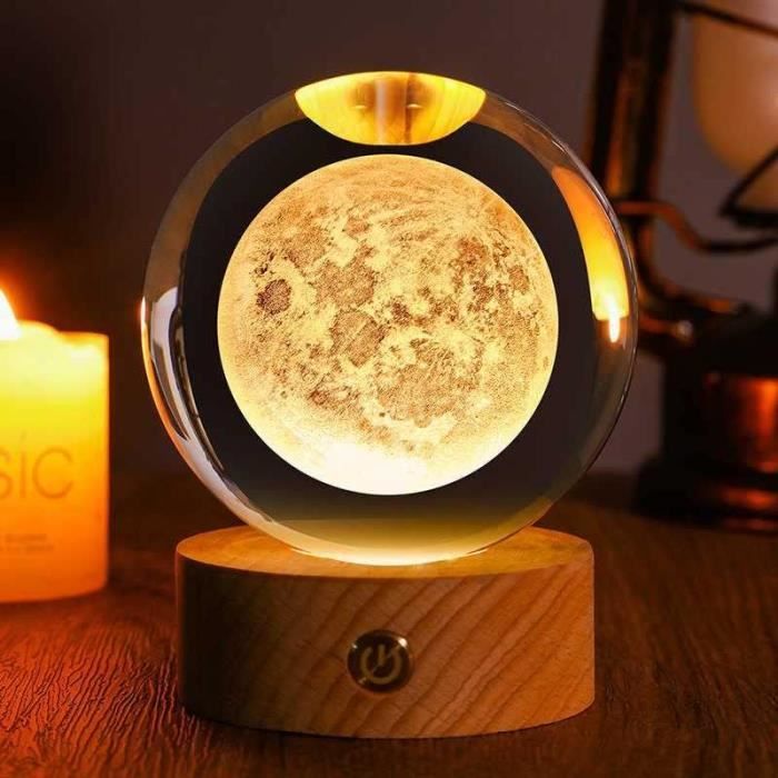 Veilleuse 3D Cristal Rose 'Je T'aime' – LED Multicolore – Cadeau Noël – Portable