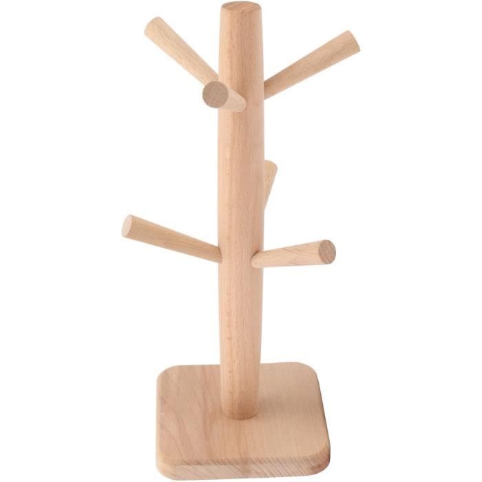 Arbre à Tasses à Café En Bois - Support 6 Crochets, 34x14cm - Organiseur Cuisine Et Bar Stable