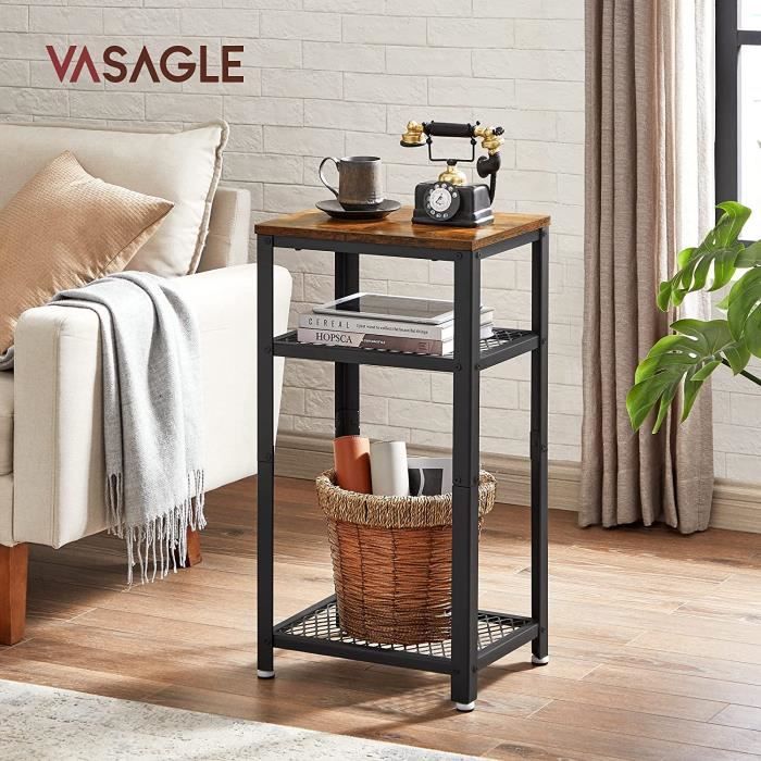VASAGLE Table dappoint Vintage - 45x35x75 cm (LxlxH) - Table de chevet - acier - avec Casier Ouvert et Étagère en Treillis LET75BX