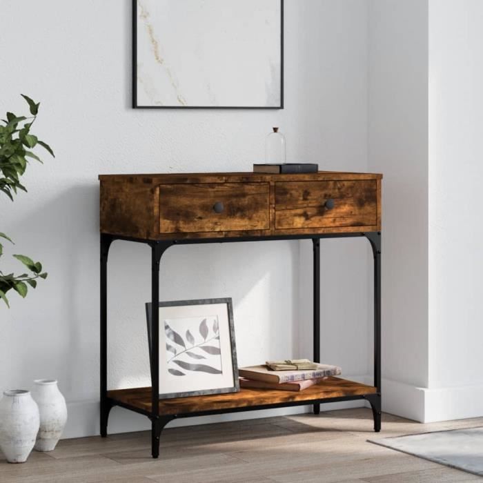 VidaXL Table Console Chêne Marron 75x28x75 Cm - Bois D'Ingénierie Et Métal, Idéale Entrée Salon