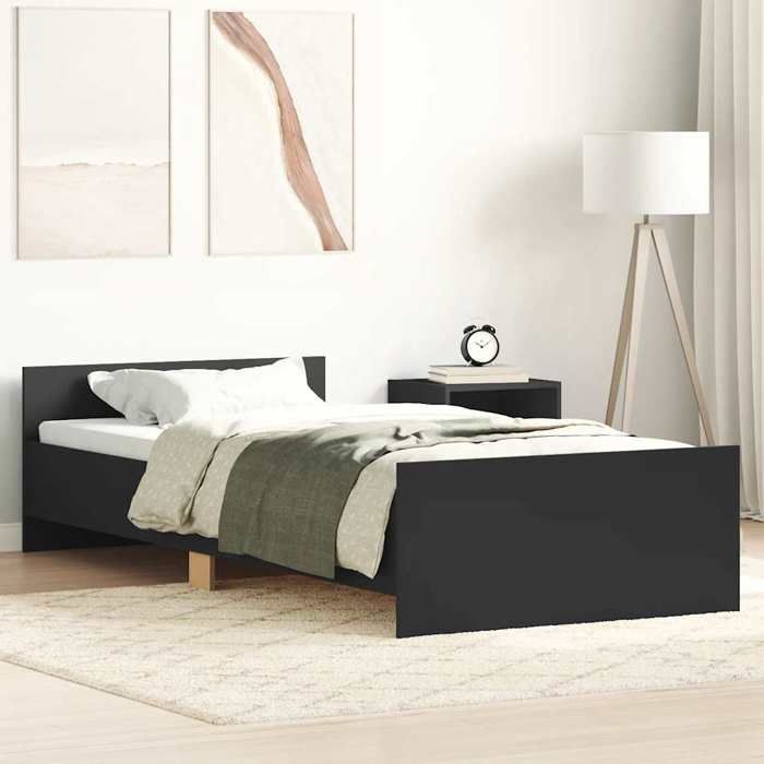Cadre De Lit Simple 90x190 Cm Avec Sommier à Lattes Et Tête De Lit Rembourrée Similicuir Noir | VidaXL - 1