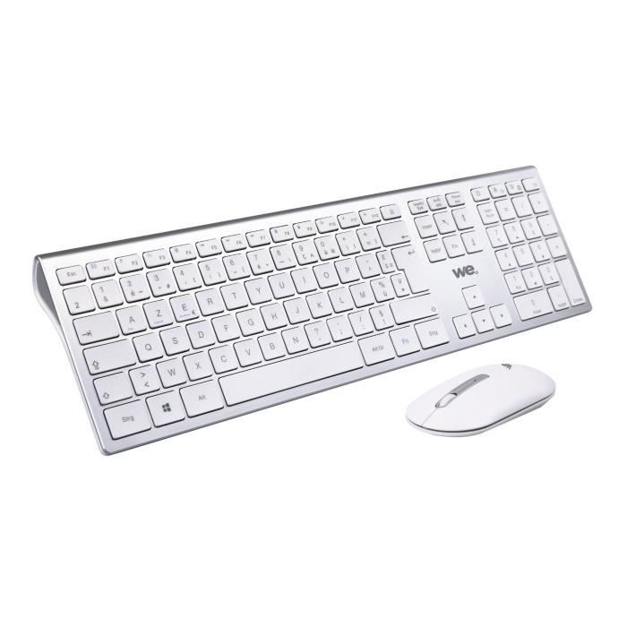 WE Bundle clavier souris sans fil rechargeable 2,4G BT Blanc Alu