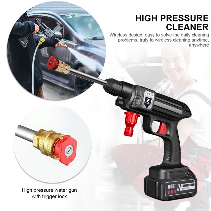Nettoyeur Haute Pression Sans Fil 3000W 21V – 2 Batteries, Tuyau 5m, Buses 0°/40°, Pot Mousse – Idéal Voiture, Terrasse, Sols, Animaux