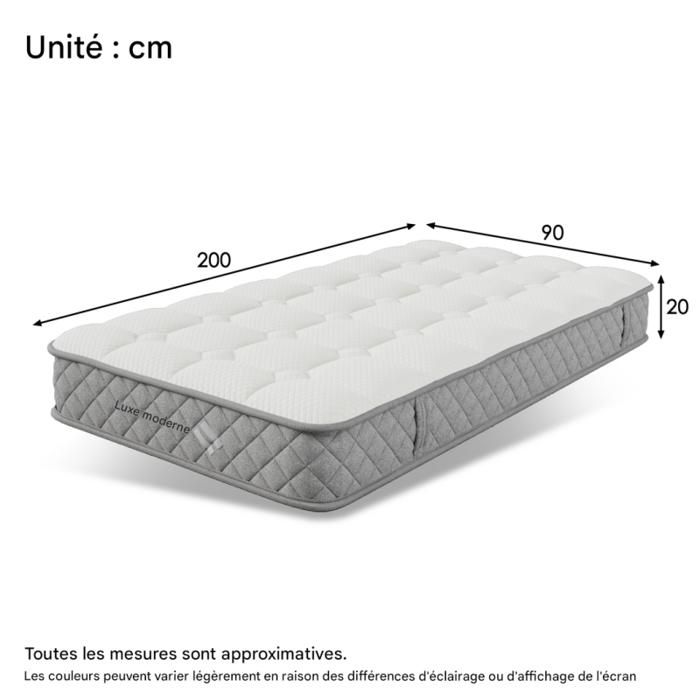 Matelas Orthopédique Mousse Froide 20 Cm 7 Zones - H3/H4 Réversible, Housse Amovible Respirante - 90x200 Cm Ergonomique Confortable