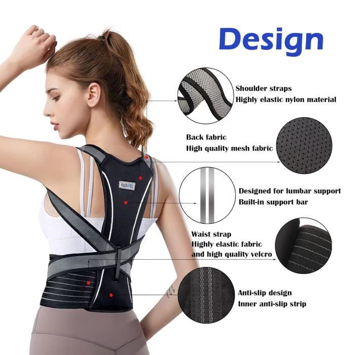 Correcteur De Posture Jarcynious – Dos, épaules – Réglable, Respirant, Pour Homme Et Femme – Noir
