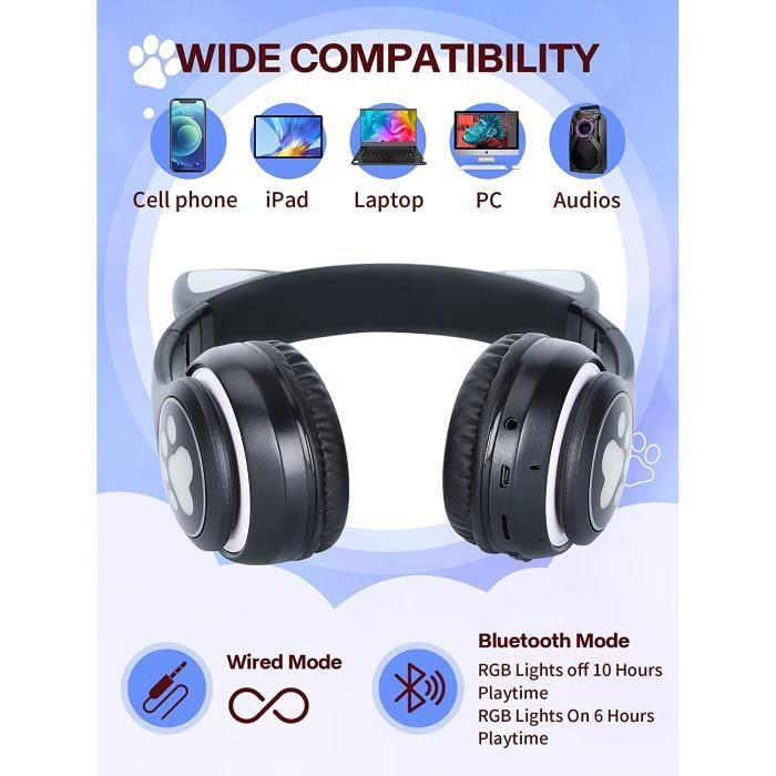 14€02 sur Casque Bluetooth, Sans Fil Over-Ear Led Avec Micro Pour